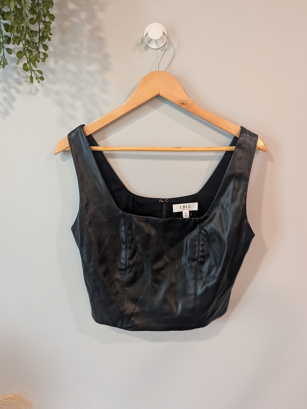 LBLC the label Black Faux Leather Cropped Tank Top Sz M